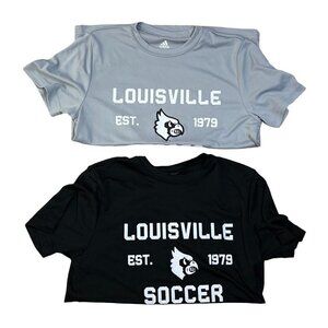 2 Adidas Kid's University of Louisville Soccer T-Shirts Grey Black Short Sleeve
